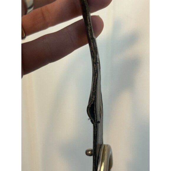 Gucci Vintage Two Tone GG Logo Black Leather Belt Gold Silver Buckle Size 85 cm